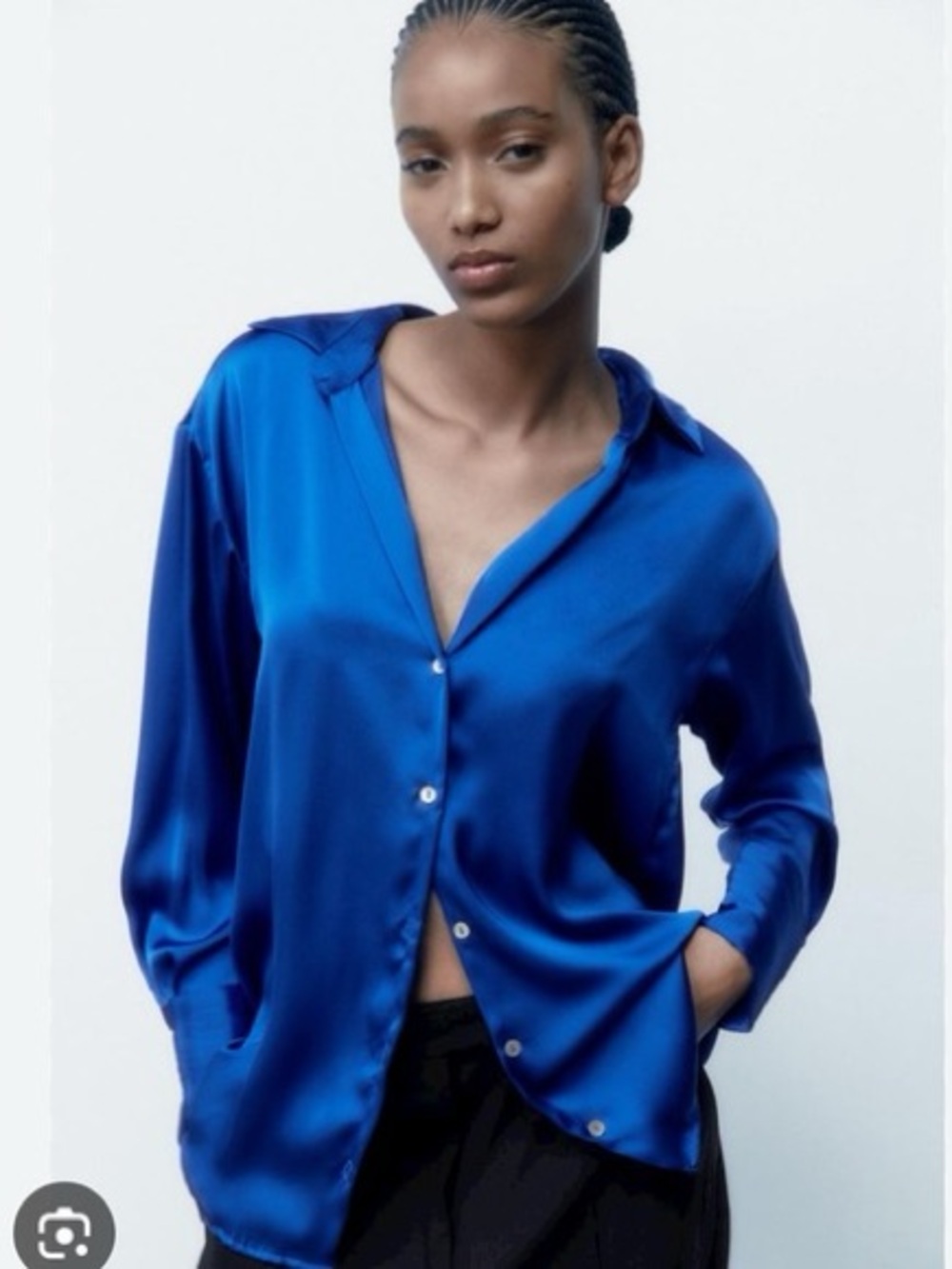 Zara Satin Button-Down Shirt - Royal Blue